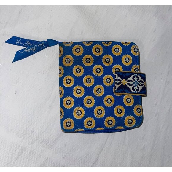 Vera Bradley Blue & Gold Bifold Wallet With Zipper Compartment - Picture 2 of 5